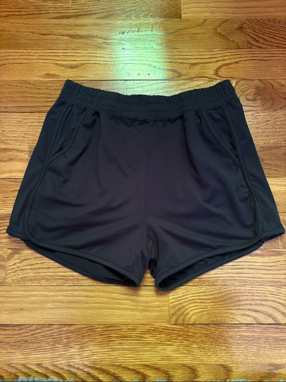Women's Black Athletic Shorts with Elastic Waist and Side Pockets